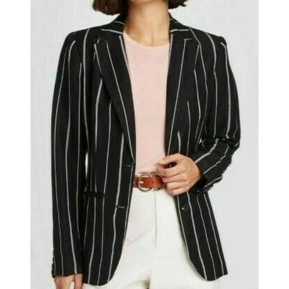 A NEW DAY Linen Blend Striped Blazer Jacket Sz 2 Smart Casual Preppy Quiet Luxur - Picture 2 of 11